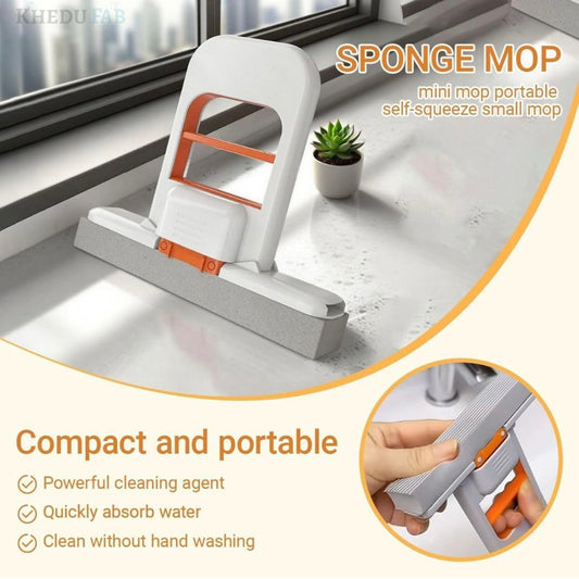 Mini Foldable Sponge Cleaner with Self-Wringing Handle | Compact Wet & Dry Cleaning Tool for Home, Kitchen, Bathroom, Car & Office | Portable Space-Saving Cleaner