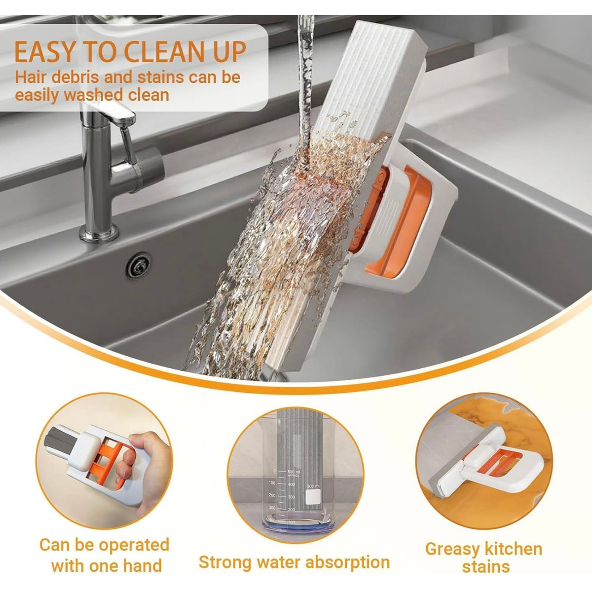 Mini Foldable Sponge Cleaner with Self-Wringing Handle | Compact Wet & Dry Cleaning Tool for Home, Kitchen, Bathroom, Car & Office | Portable Space-Saving Cleaner