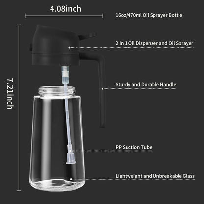 2-in-1 Oil Sprayer & Dispenser, 500ml, Black, Pack of 1