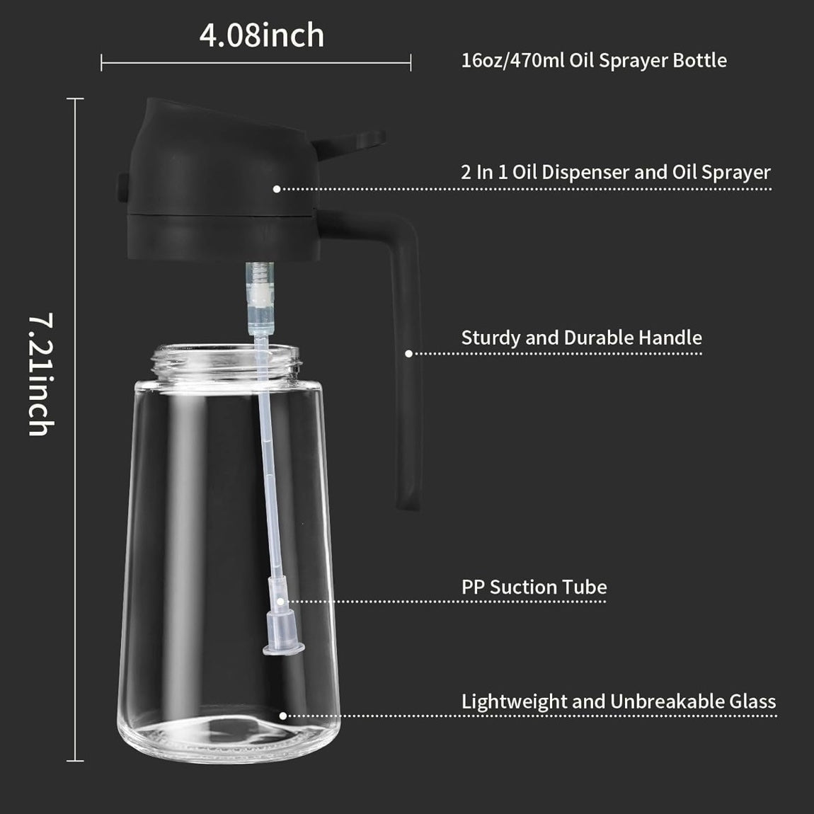 2-in-1 Oil Sprayer & Dispenser, 500ml, Black, Pack of 1