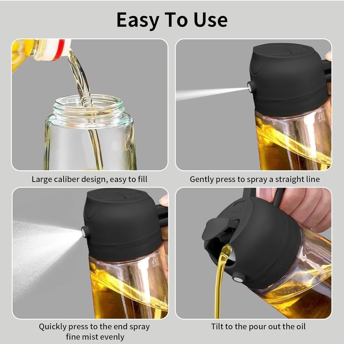 2-in-1 Oil Sprayer & Dispenser, 500ml, Black, Pack of 1